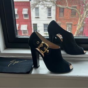 Giuseppe Zanotti suede open toe ankle boots with dust bag and box